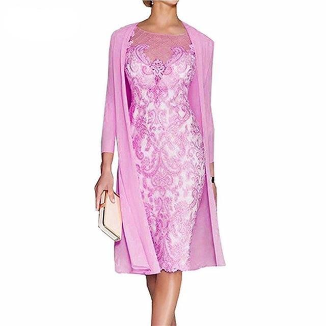 Light Pink Women's Mother of The Groom Dresses Tea Length Lace Mother of the Bride Dress with Jacket Formal Evening Gowns - LiveTrendsX