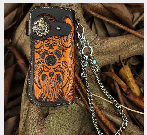 Women vintage wallet genuine Leather purse tanned leather long hand carvings,japan sales - LiveTrendsX