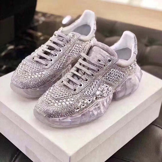 Casual Bling women's shoes zapato de mujer crystal white shoes platform rhinestone leather comfortable women's shoes. - LiveTrendsX