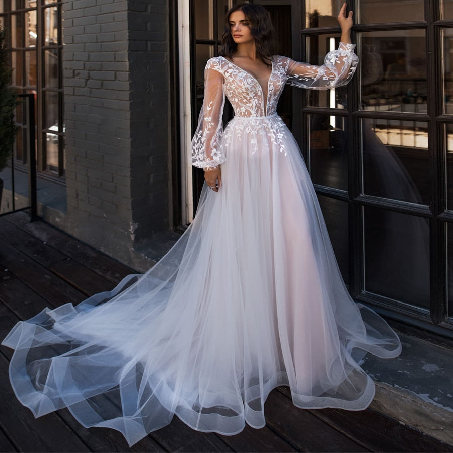 Boho Wedding Dress Puff Long Sleeves LiveTrendsX Boho Wedding Dress Puff Long Sleeves LiveTrendsX