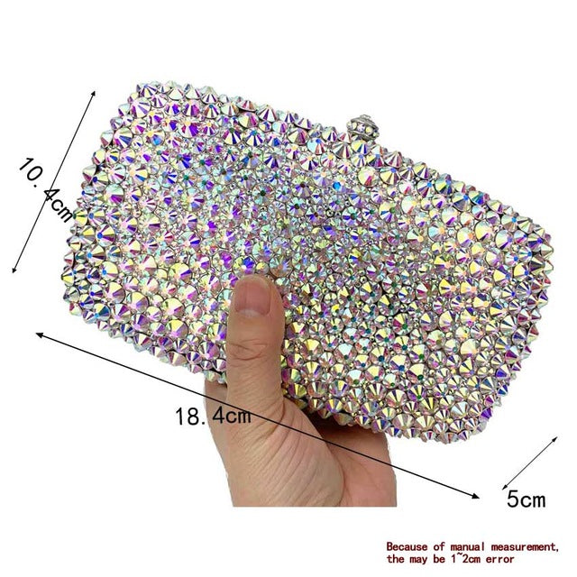 AB Silver Clutch Bags Designer glaring Crystal rhinestone Evening Bags Long Wedding bride Purse Day Clutches - LiveTrendsX