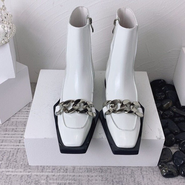 Punk Style Women Leather Square Toe Ankle Boots - LiveTrendsX