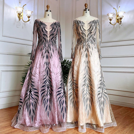 Purple A Line Lace Beaded Evening Dresses Gowns - LiveTrendsX