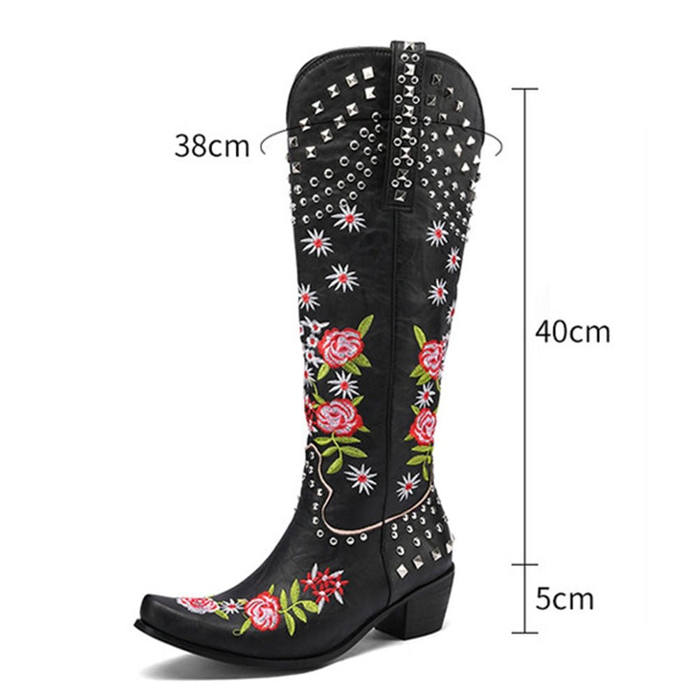Retro Vintage Embroidery Women's Knee High Shoes - LiveTrendsX