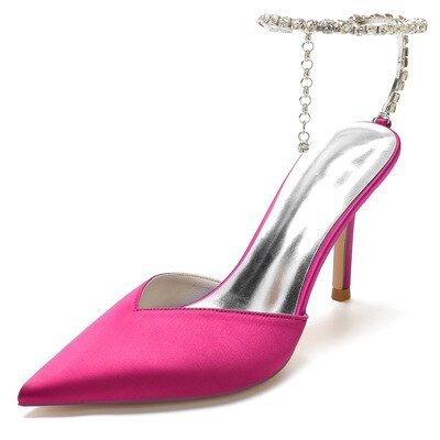 Rhinestone chain pointed silk bridal wedding shoes - LiveTrendsX