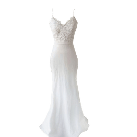 Satin Slip Lace Slim Fit Long Wedding Dress - LiveTrendsX