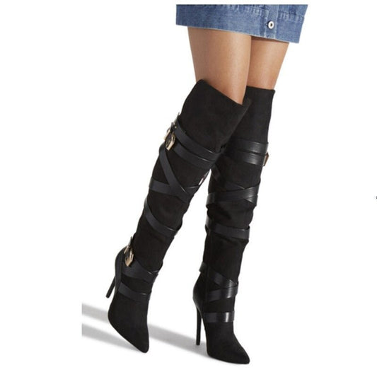 Sexy Wraparound Buckle Straps Knee High Boots - LiveTrendsX
