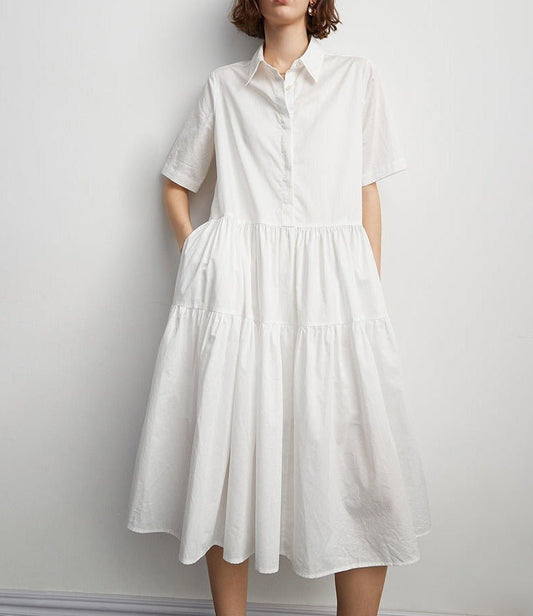 Shirt Cotton Cake Pitch Black And White Short Sleeve Dress - LiveTrendsX