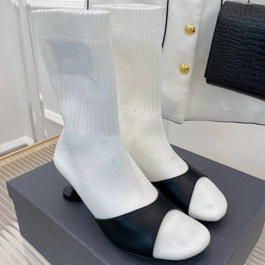 Solid Color Knit Women Boots High Heel Genuine Leather High Heel - LiveTrendsX