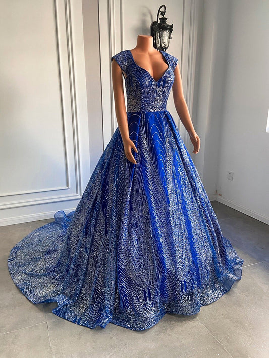 Sparkly Glittery Royal Blue Dubai Women Formal Evening Party Gown - LiveTrendsX