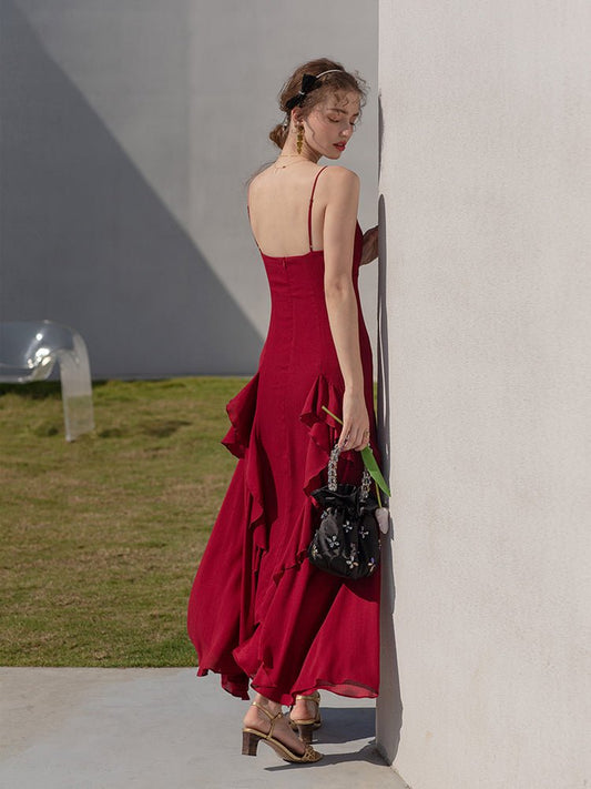 Summer Irregular Design Ruffle Skirt Open Back Dress - LiveTrendsX