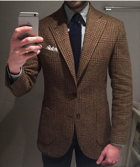 Tailor - Made Men Hoodstooth Suit Plaid Coat - LiveTrendsX