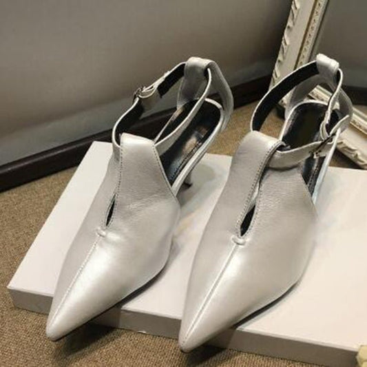 Thick Chunky Genuine Leather Pumps Women Heels - LiveTrendsX