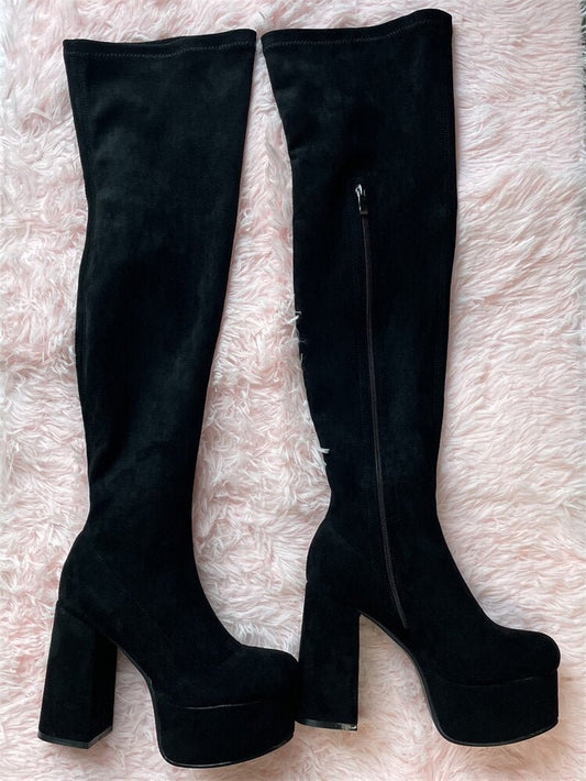 Thigh High Boots Winter Female Women Chunky Designer Shoes - LiveTrendsX