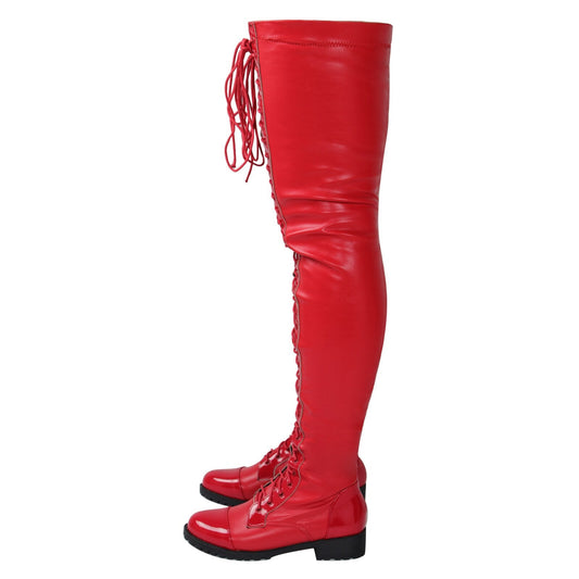 Thigh High Boots Women Winter Shoes Low Heels Lace - up Punk Shoes - LiveTrendsX