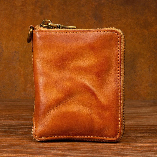Top layer cow leather zipper short Wallet Leather Handmade - LiveTrendsX