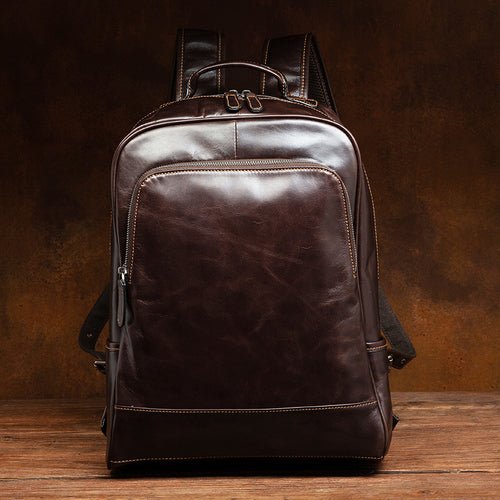 Top leather leisure outdoor travel bag business computer backpack - LiveTrendsX