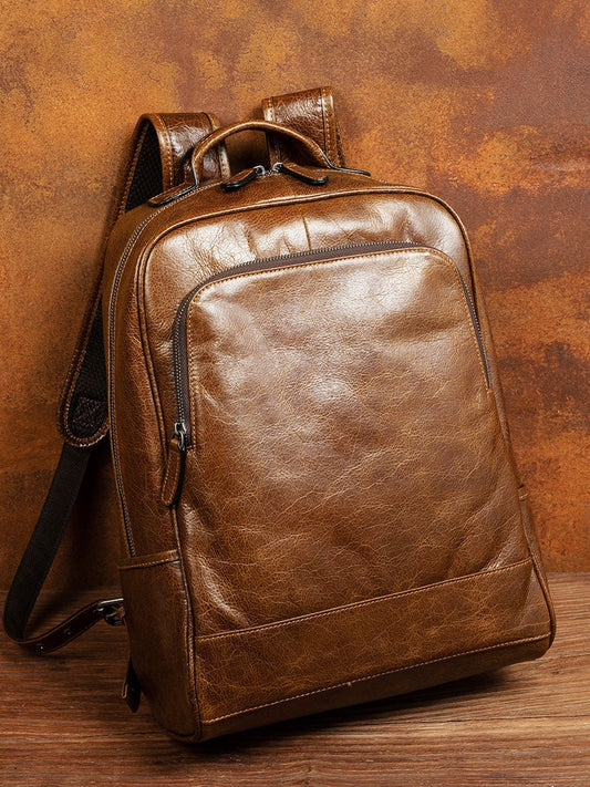 Top leather leisure outdoor travel bag business computer backpack - LiveTrendsX