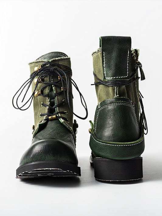 Vintage Breathable Leather Canvas Boots - LiveTrendsX