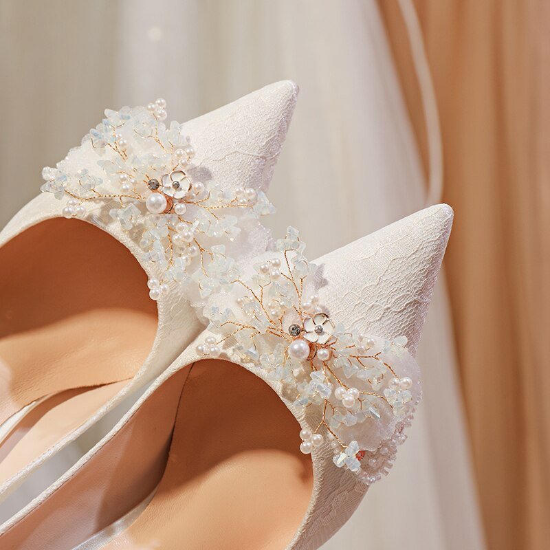Wedding Shoes Female Shallow Mouth Pearl Single Shoes - LiveTrendsX