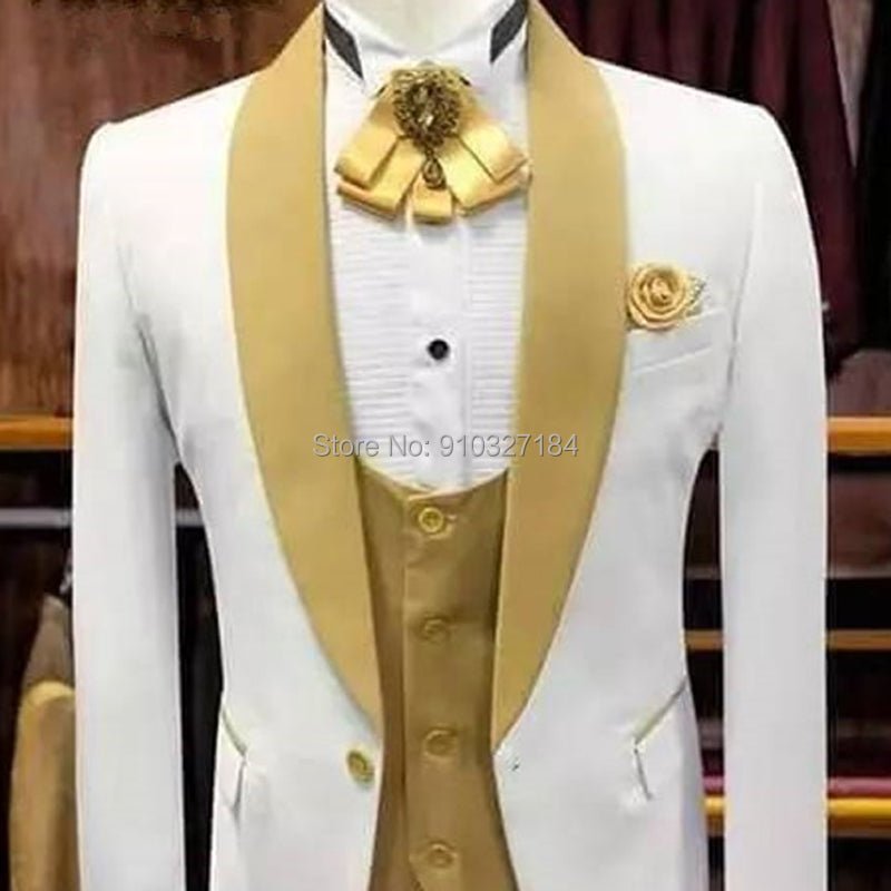White and Gold Wedding Tuxedo for Groomsmen - LiveTrendsX