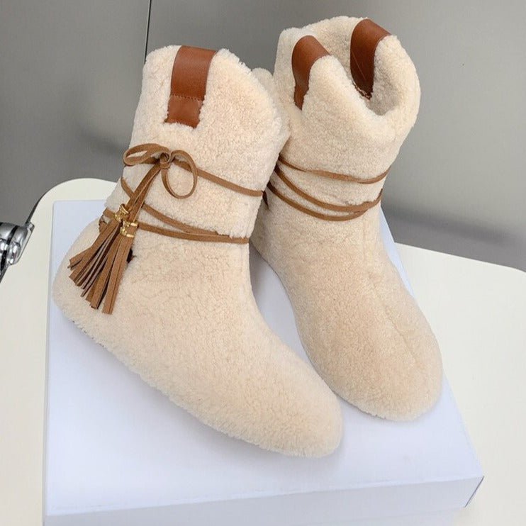 Woman Cross - tied Snow Boots Flats Knee High Boots - LiveTrendsX