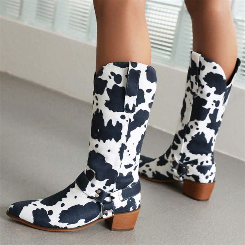Women 2022 Trend Luxury Elegant Pointed Faux Suede Cowboy Boots - LiveTrendsX