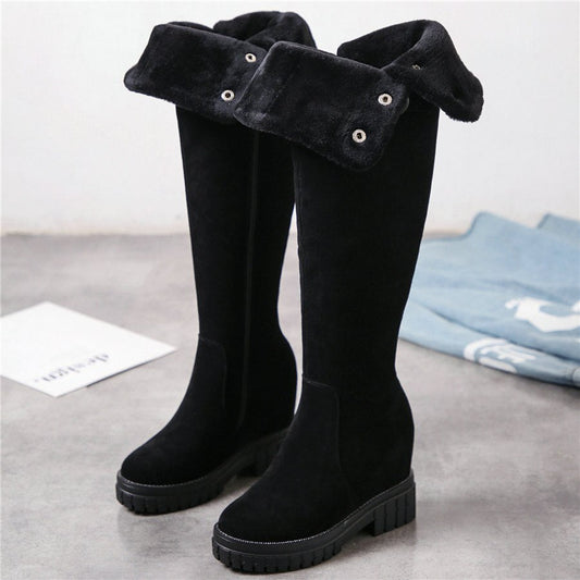 Women Black Genuine Leather High Heel Knee High Military Boots - LiveTrendsX