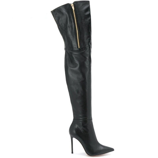 Women Black Leather Stilettos High Heels Shoes - LiveTrendsX