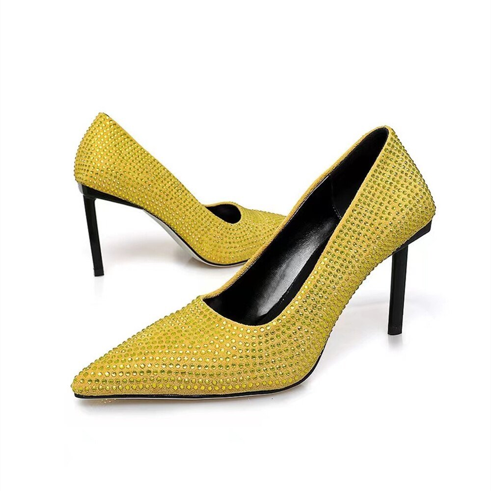 Women Bling Rhinestones High Heels Suede Pumps - LiveTrendsX