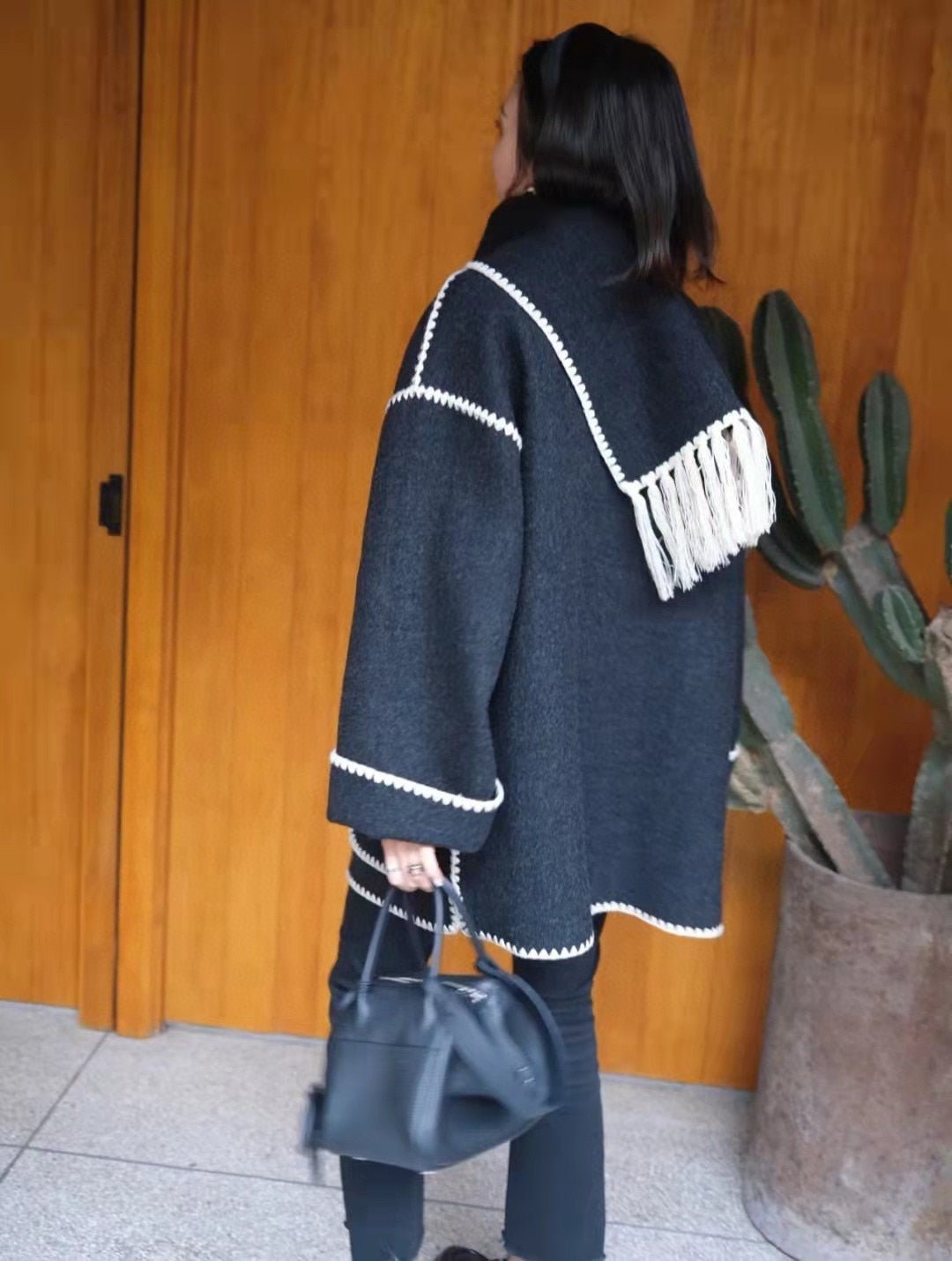 Women Coat Wool Polyester Single Breasted Oversize Casual Scarf Collar - LiveTrendsX