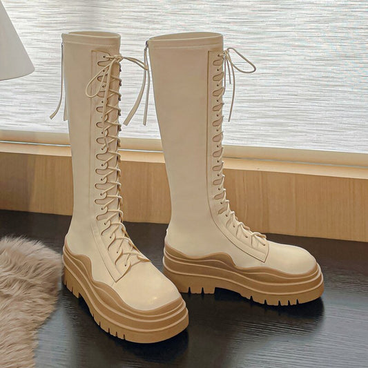 Women Elastic microfiber leather thick sole boots skinny boots - LiveTrendsX
