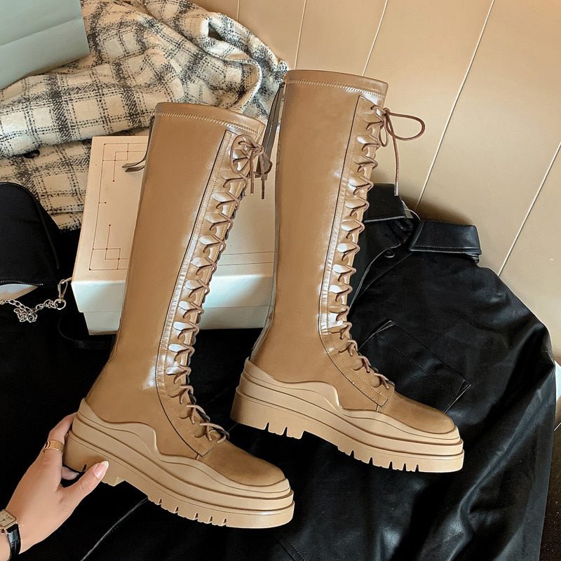 Women Elastic microfiber leather thick sole boots skinny boots - LiveTrendsX