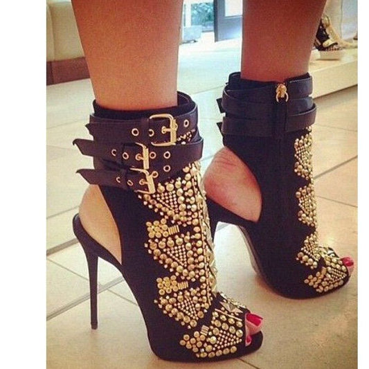 Women Gladiator Sandals Buckle Belt Punk High Heels Shoes - LiveTrendsX