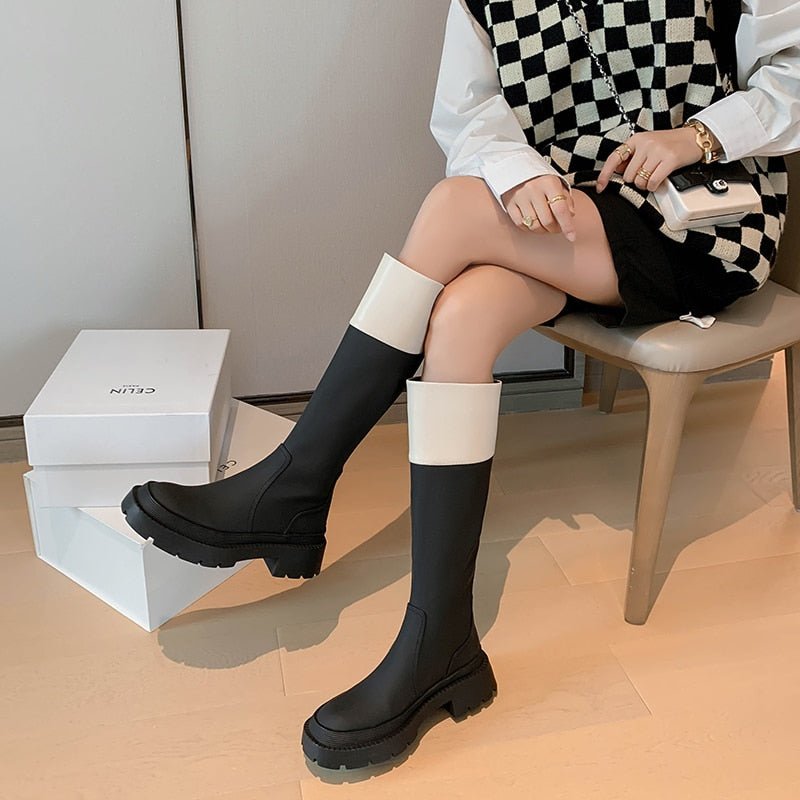 Women knee - high boots Microfiber color matching Knight boots - LiveTrendsX