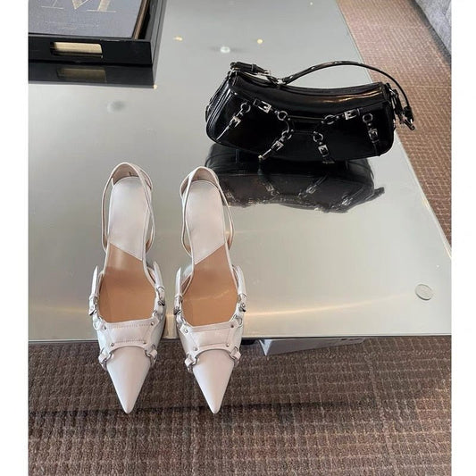 Women Large Size Black Lace Up Clear Pointed Sandals - LiveTrendsX