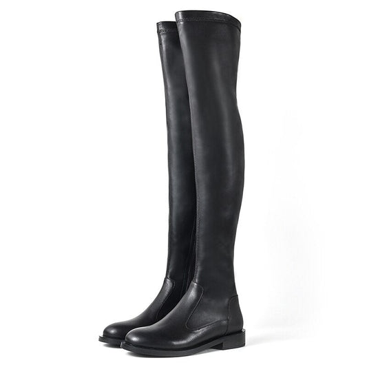 Women Over - the - knee boots natural leather cowhide upper elastic boots - LiveTrendsX