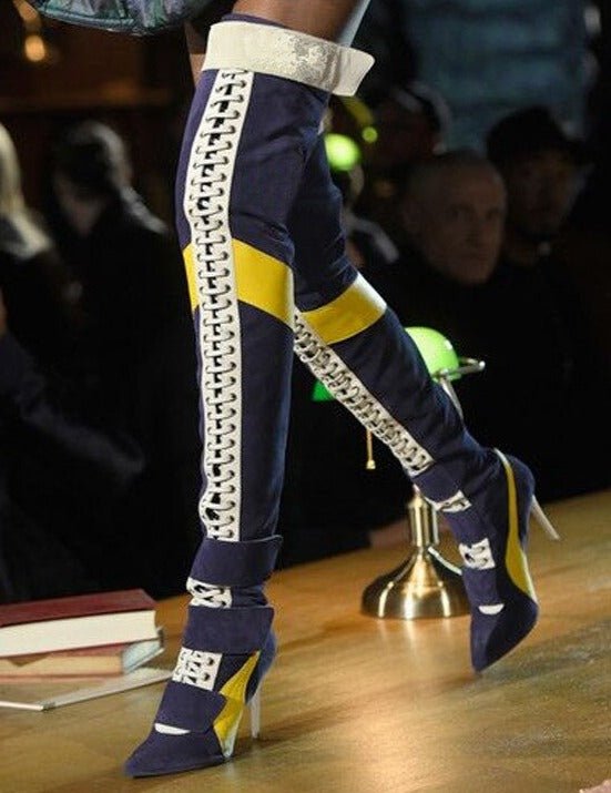 Women Pointy Toe High Heels Lace Up Over The Knee Knight Boot - LiveTrendsX