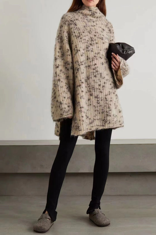 Women Pullover Mohair Blended Dot Turtle - Neck Casual Loose Sweater - LiveTrendsX