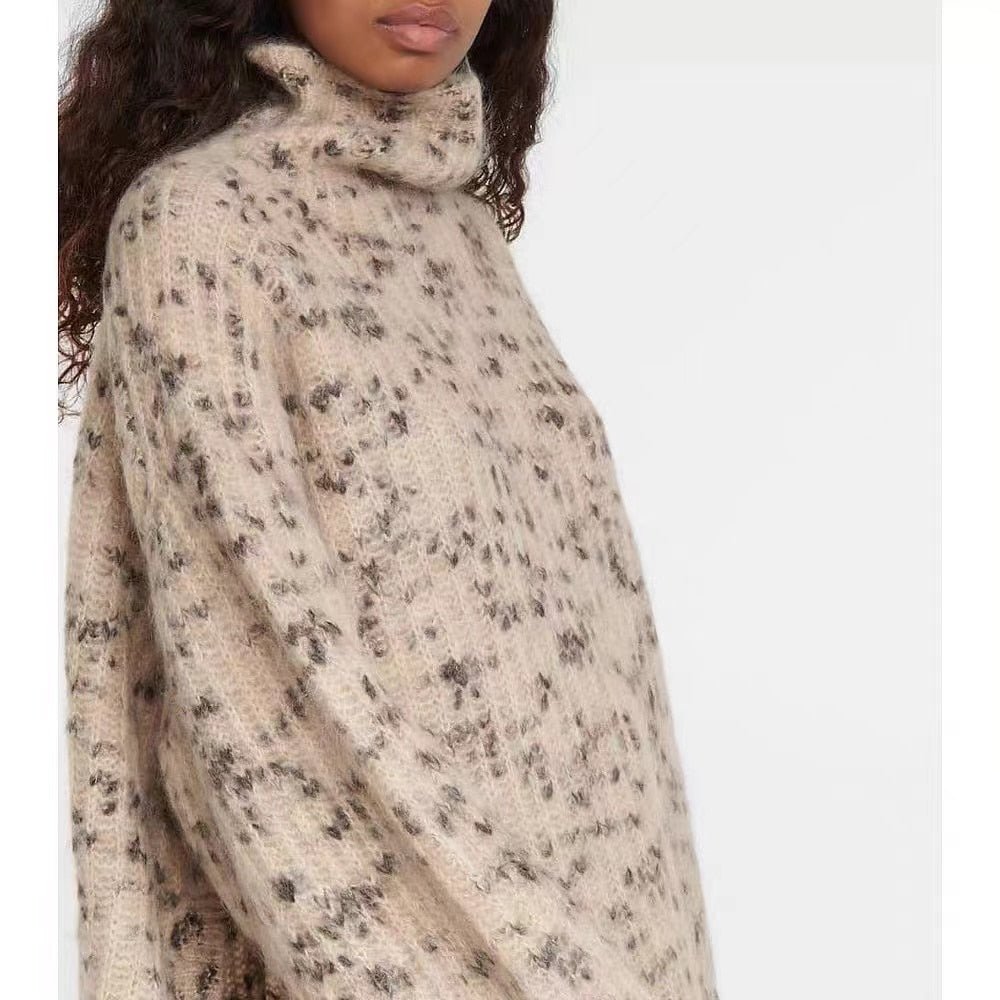 Women Pullover Mohair Blended Dot Turtle - Neck Casual Loose Sweater - LiveTrendsX
