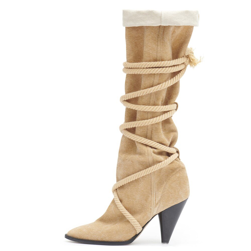 Women Retro Suede Pleated Ankle Boots Cross Tied Belt - LiveTrendsX
