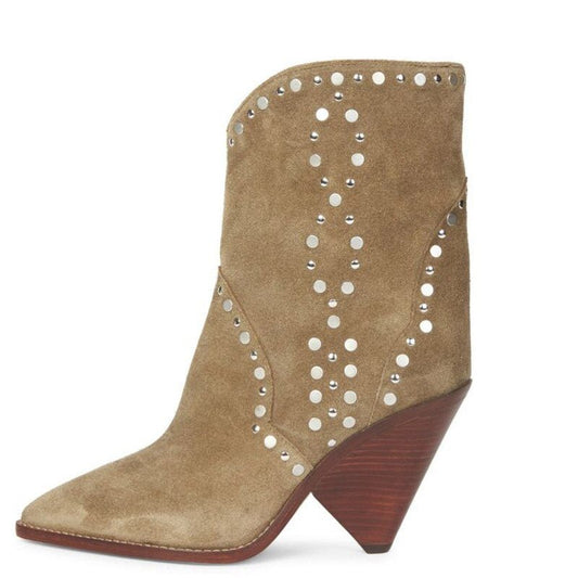 Women Rivets Studded Martin Boots Pointed Toe - LiveTrendsX