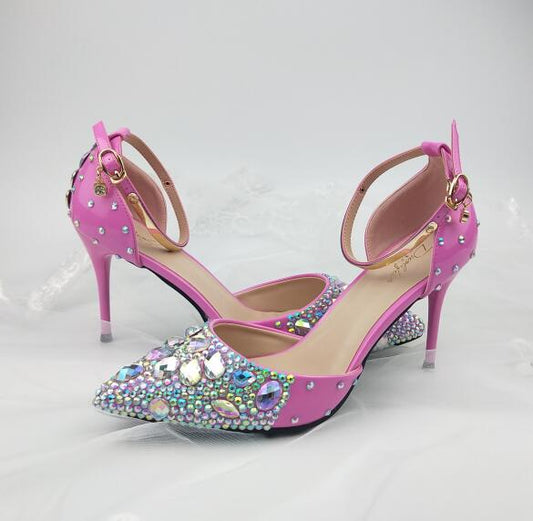 Women sandals pointed toe ankle strap crystal wedding shoes - LiveTrendsX