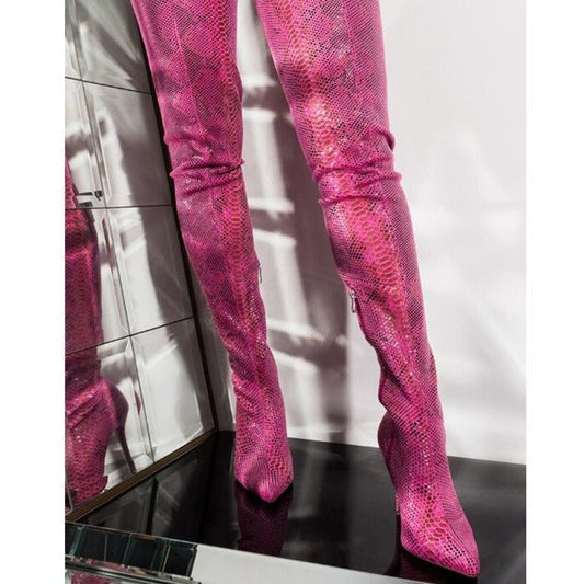 Women Sexy Side Zipper High Heels Thigh High Boots F - LiveTrendsX