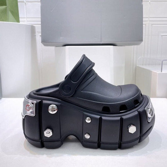 Women Thick Sole Platform Sandals Design Metal Rivet Hollow Out Shoes - LiveTrendsX