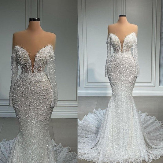 Women Wedding Dress Illusion Beads Bridal Gowns Custom Made - LiveTrendsX