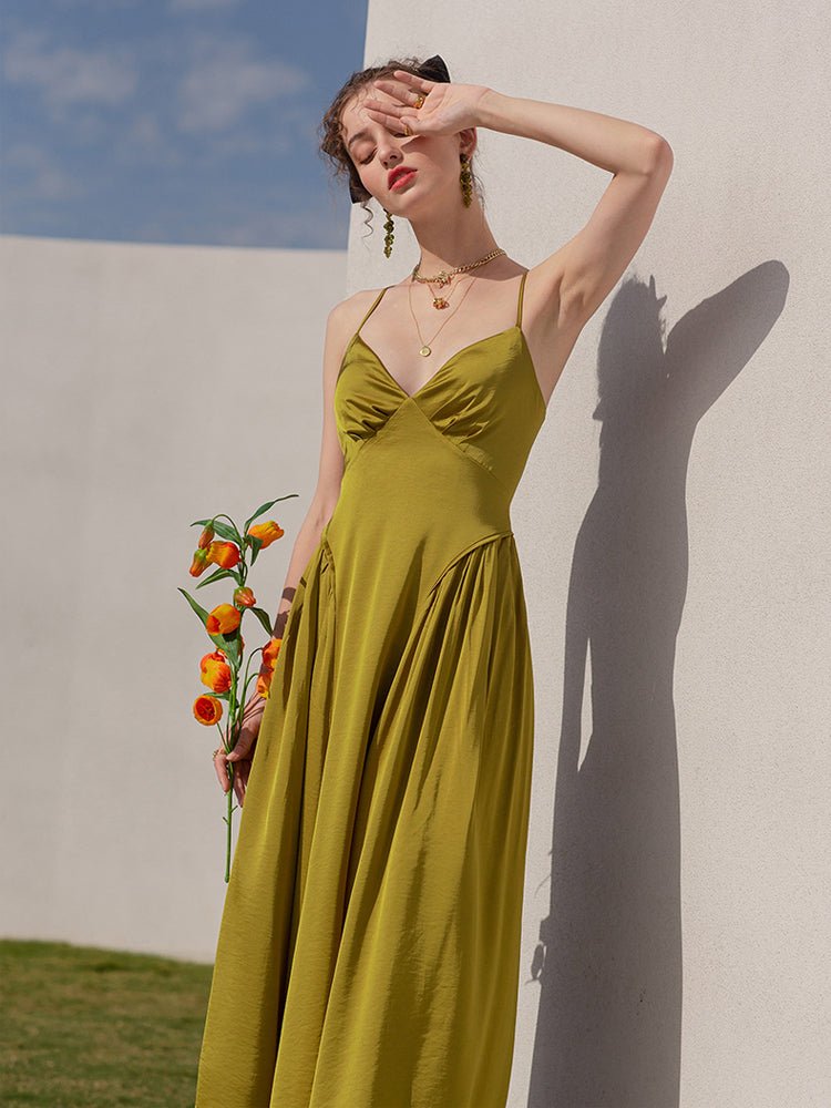 Women's high - end green dress niche satin - LiveTrendsX