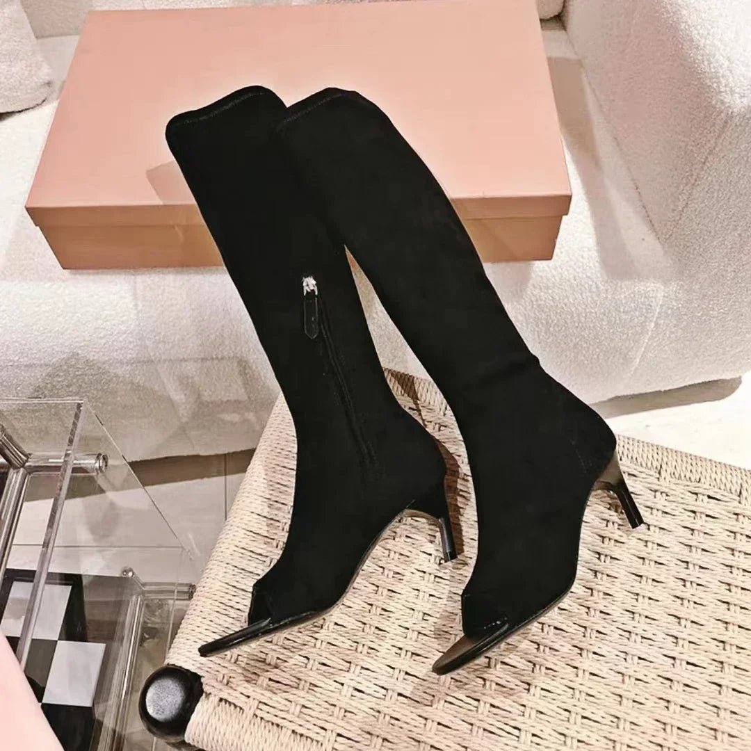 2024 Summer New Peep Toe Flip Sandals Mid Heeled Side Zipper Women's High Tube Boots - LiveTrendsX