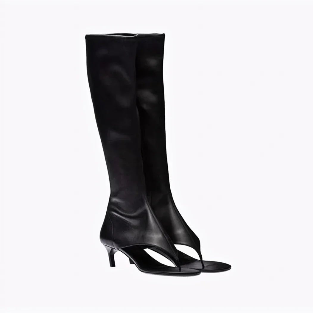 2024 Summer New Peep Toe Flip Sandals Mid Heeled Side Zipper Women's High Tube Boots - LiveTrendsX