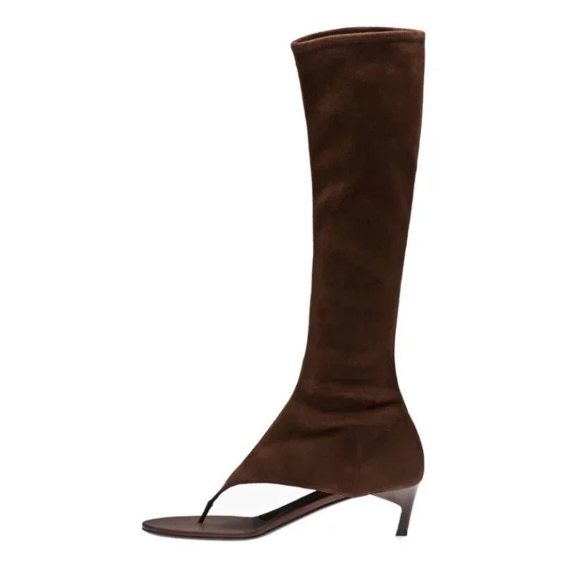 2024 Summer New Peep Toe Flip Sandals Mid Heeled Side Zipper Women's High Tube Boots - LiveTrendsX